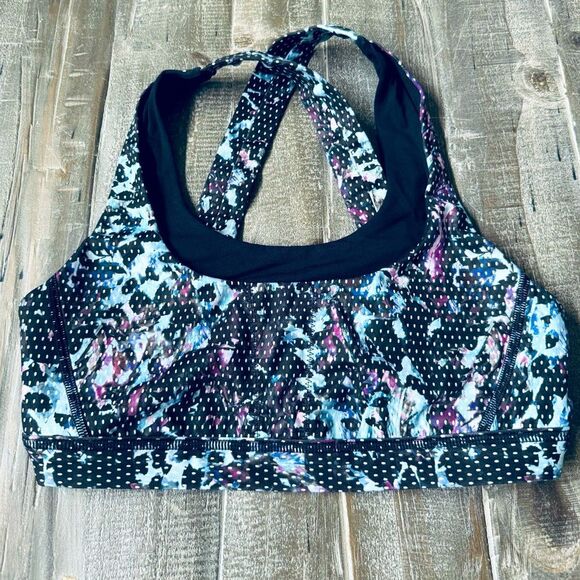 Lululemon Abstract Print Black Blue Purple Sports Bra - Picture 1 of 3
